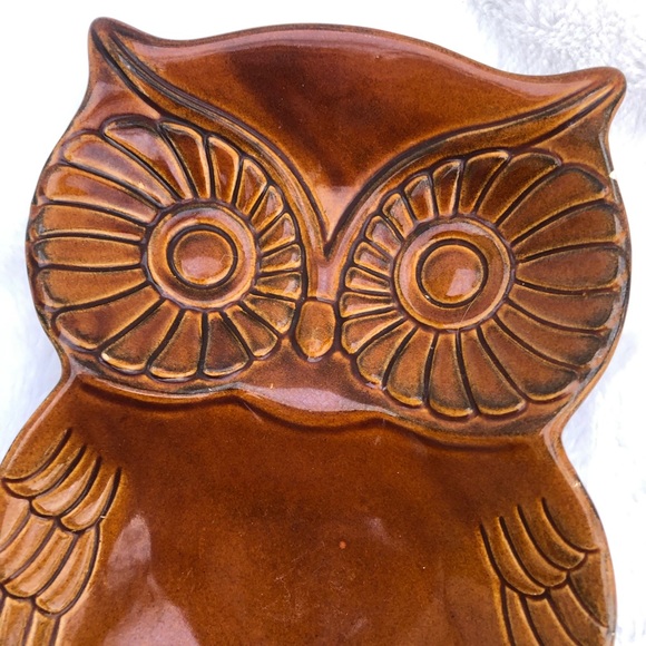 Vintage Retro Cracker Barrel Brown Owl Ceramic Double Side Dish - Picture 4 of 12